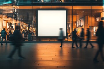 Fototapeta premium Modern Urban Street Scene with Blank Advertising Billboard and Passing Crowd : Generative AI