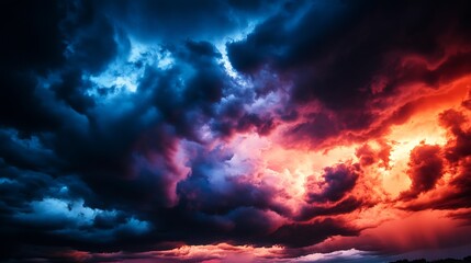 Obraz premium Intense Color Clash in Stormy Sky with Enigmatic Cloud Formations and Vivid Contrasts : Generative AI
