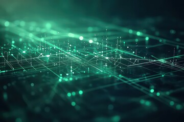 Obraz premium Energy grid visualized as glowing interconnected lines, green and white holographic light, technologydriven, 3D render