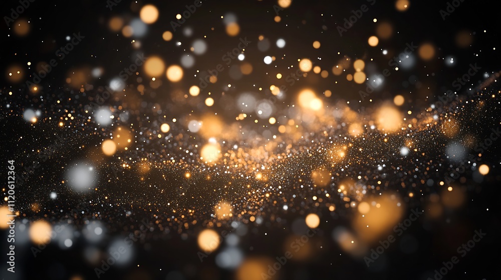 Fototapete golden amber glow with sparkling bokeh effects on dark backdrop : generative ai