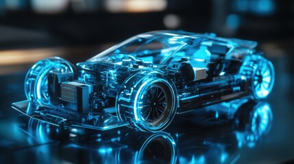 Futuristic electric car model with inner workings