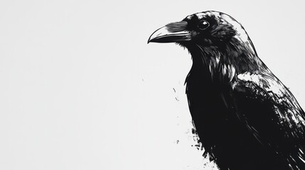 Fototapeta premium Glossy black crow illustration on white background