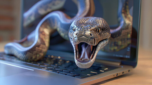  Python symbolizing the programming language near laptop keyboard, representing coding and technology concepts