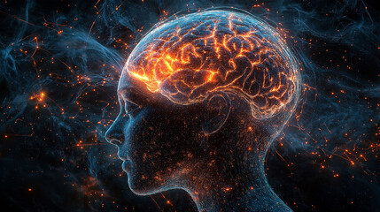 Obraz premium Human Intelligence Brain Shining in the Cosmic Universe