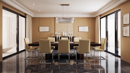 Fototapeta premium Interior of modern dining room 3d rendering
