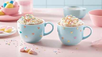 Sweet and Colorful Hot Chocolate with Whipped Cream and Sprinkles
