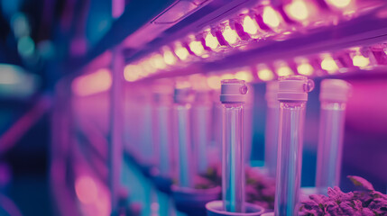 Hydroponic plants under led grow lights in a controlled indoor environment