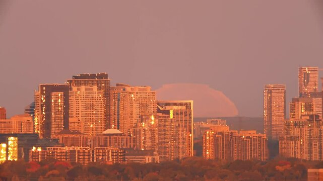 Heat haze and atmosphere distortion caused by heat wave during hot summer time in the city. Heatwave in North America. High temperatures and intense climate change. Air pollution, natural disaster.