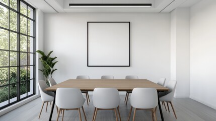 Fototapeta premium Modern Minimalist Conference Room with Natural Light and Greenery