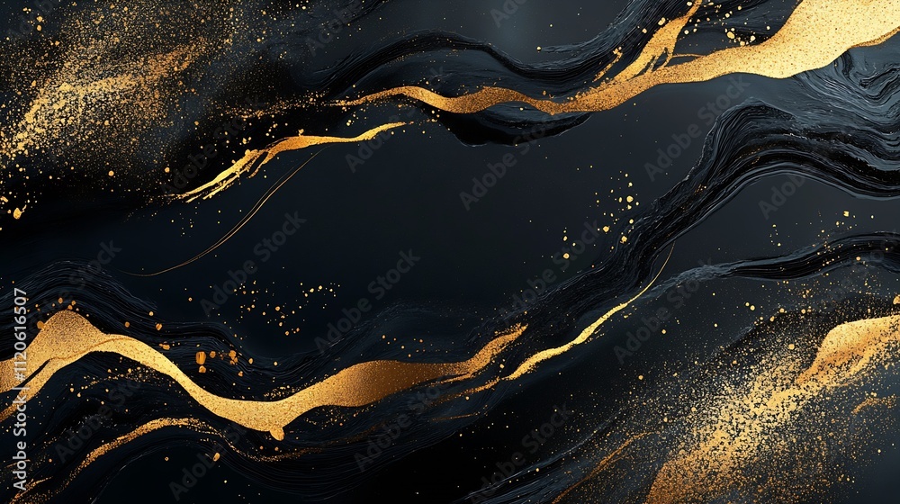 Poster Creative Abstract Gold And Black Design with Fluid Movement and Textured Highlights : Generative AI