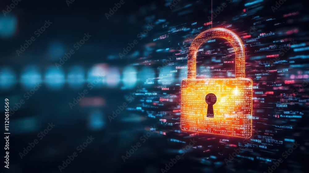 Aufkleber A glowing padlock suspended in a storm of fragmented binary code, symbolizing resilience in the face of cyber threats