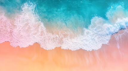 Aerial View of Pastel Beach Waves with Crystal Clear Waters : Generative AI
