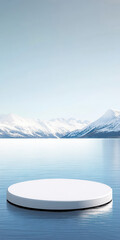Circular Platform on Calm Water with Mountain View