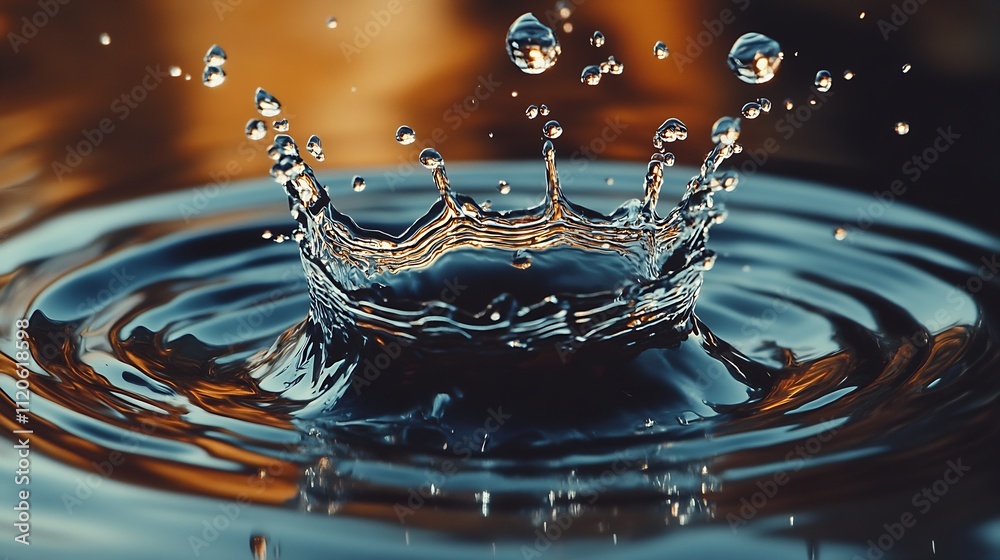 Fototapete Dynamic Splashing Water Droplets Creating Patterns in Still Water Surface : Generative AI