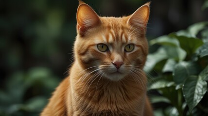 Close-up of a ginger cat outdoors.