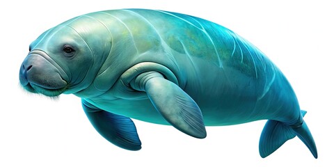 Naklejka premium Dugongs Beside View Isolated on White Background - Conceptual Photography of Marine Life, Aquatic Animals, Wildlife, Conservation, and Ocean Ecosystem
