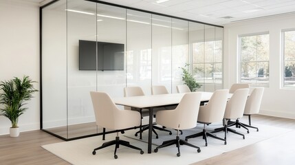 Fototapeta premium Modern Conference Room with Glass Walls and Comfortable Chairs