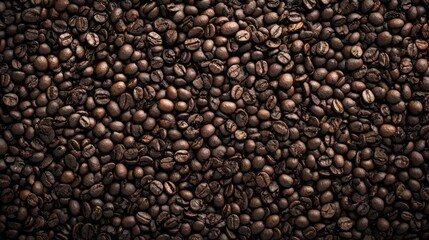 Obraz premium Rustic coffee beans scattered on a dark textured background
