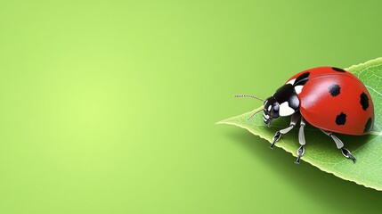 A vibrant ladybug perched on a green leaf against a soft backdrop.