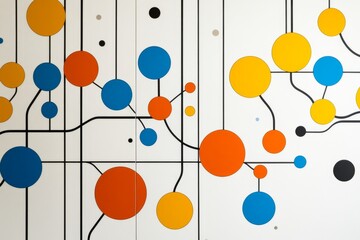 Fototapeta premium A geometric visualization of a database query pathway, drawn with bold shapes and sharp colors on a minimalist grid