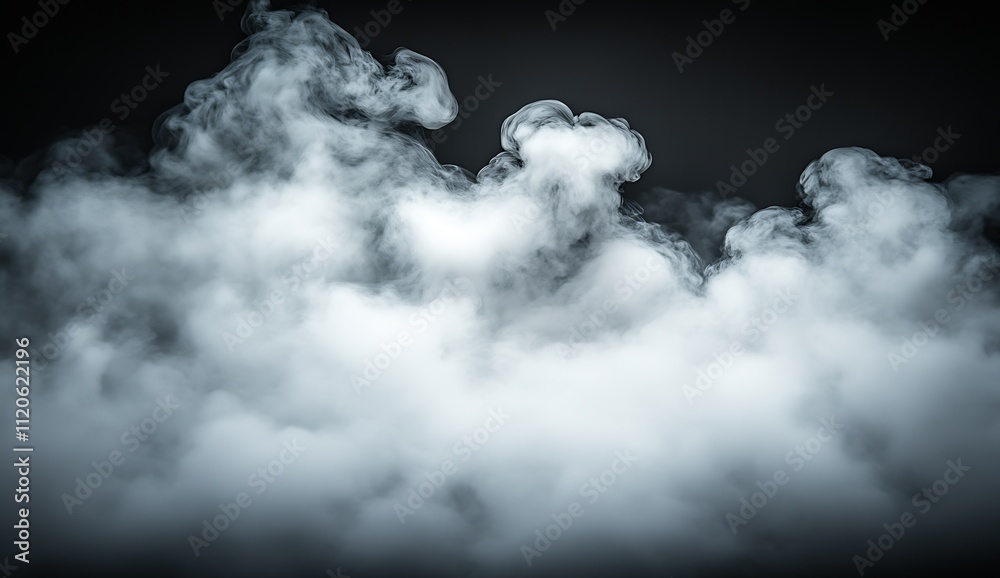 Aufkleber Dense Foggy Smoke with Abstract Patterns on Black Background Artful Representation : Generative AI