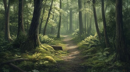 Obraz premium Serene forest trail with lush greenery