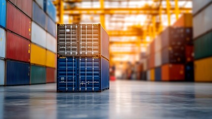 Fototapeta premium Colorful Shipping Containers Stacked in Modern Industrial Warehouse : Generative AI