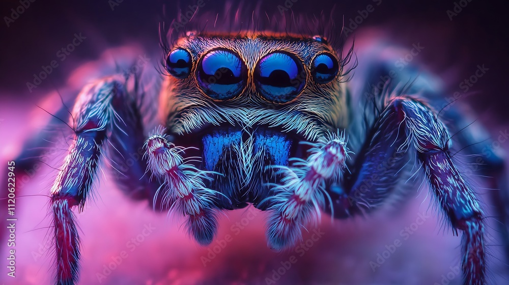 Aufkleber Vibrant Macro Image of Spider with Colorful Patterns in Focus Showing Intricate Details : Generative AI