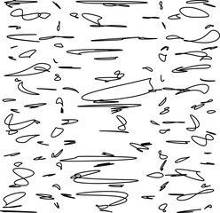 Set of drawn lettering and calligraphy swirls, squiggles. Vector ink decorations for composition. Element design. Wallpaper with black pattern.