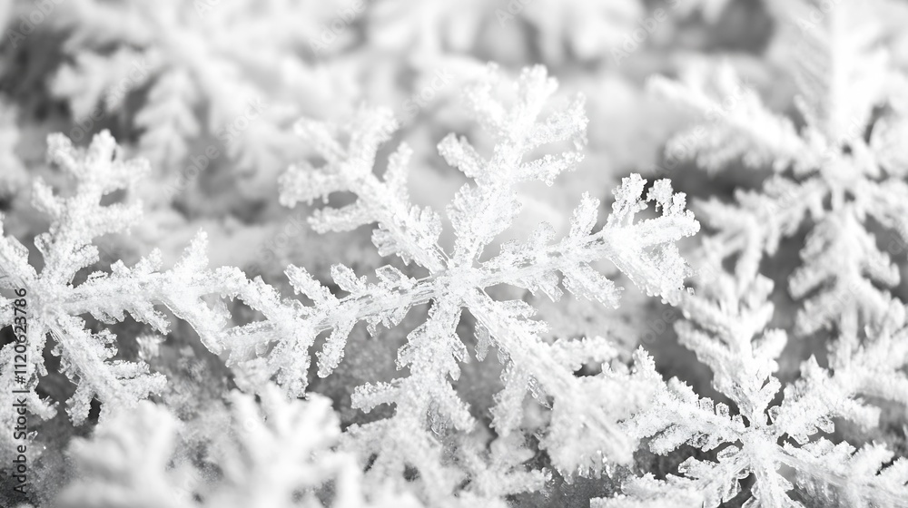 Aufkleber Monochrome Snowflakes Displaying Detailed Intricacy on Frosty Background : Generative AI
