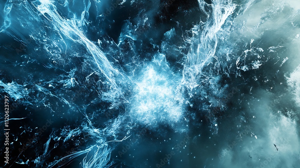 Aufkleber Dynamic Explosion of Blue Fractal Energy Representing Powerful Abstract Concept : Generative AI