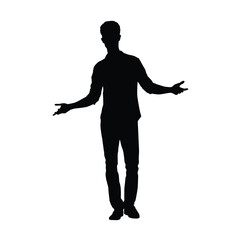 Silhouette of a man in a welcoming pose with open arms