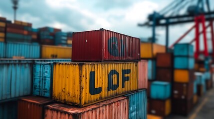 CloseUp View of Colorful Shipping Containers Stacked in a Busy Port : Generative AI