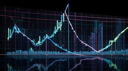Glowing uptrend graph shows exponential growth. visually appealing against a dark background.