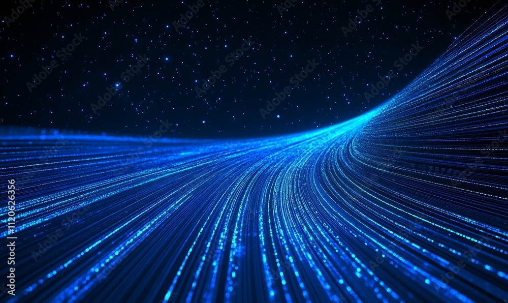 Poster Dynamic Blue Digital Wave Representing Data Flow in a Cosmic Technological Realm : Generative AI