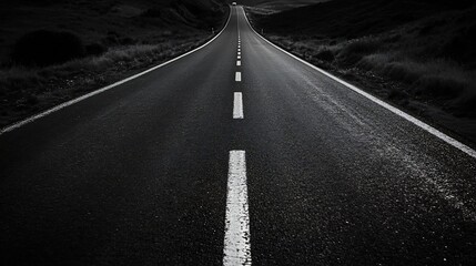 Monochrome Perspective of a Long Straight Road for Artistic and Travel Concepts : Generative AI