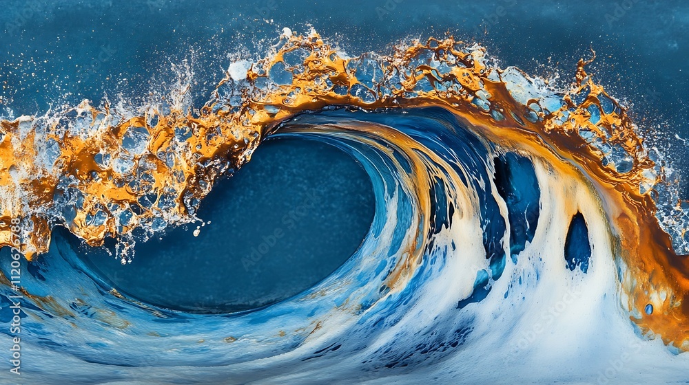 Poster Dynamic Ocean Wave with Vibrant Orange and Blue Colors Capturing Energy and Motion : Generative AI