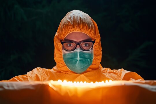 A shadowy depiction of a dentist performing a procedure under eerie lighting, with an ominous yet captivating atmosphere