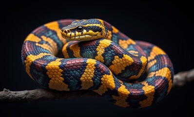 Colorful snake resting on a branch