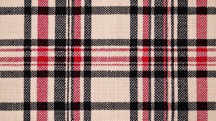 Red Black Beige Plaid Fabric Texture Closeup