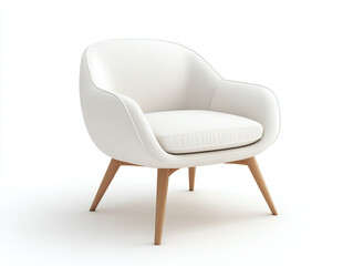 Elegant minimalist armchair with wooden legs isolated on white background.