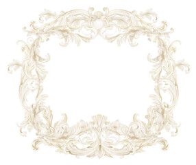 Baroque Ornamental Frame, Hand-Painted Watercolor Border, Vintage Victorian Beige Design for Crafts