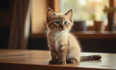 Playful kitten with striking blue eyes