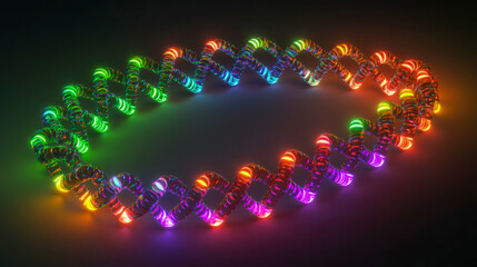 Vibrant neon infinity loop with rainbow lights in dark background