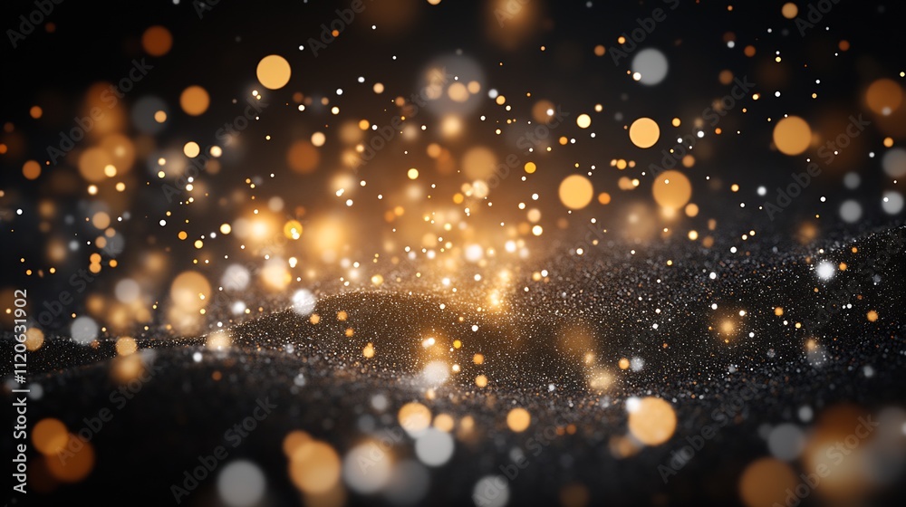Poster mystical soft focus sparkling lights in atmosphere of golden glitter : generative ai