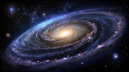 A breathtaking black galaxy clipart designed with detailed realism and generous copy space, suitable for cosmic themes, universe explorations, and various astronomical concepts. Perfect for designers.