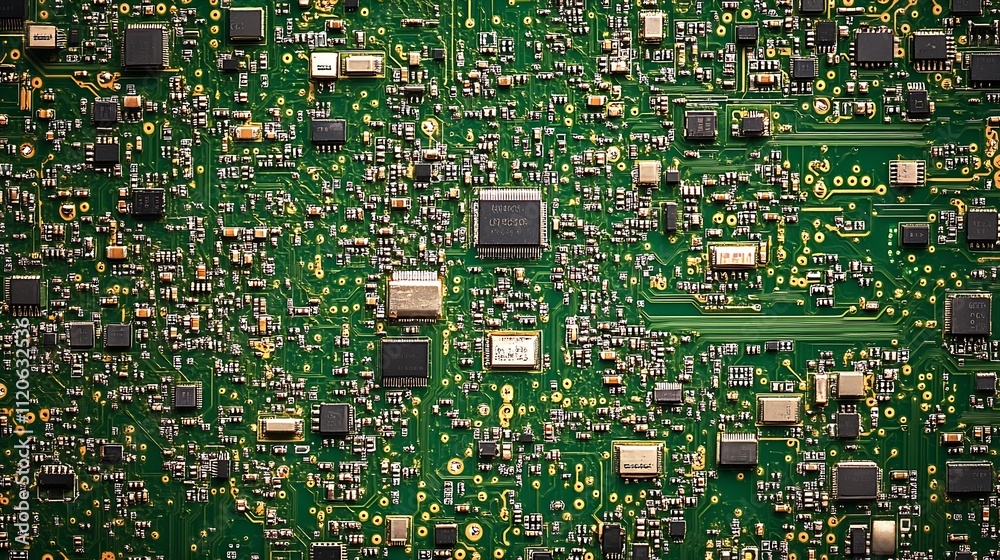 Aufkleber detailed green circuit board with microchips and intricate connections : generative ai