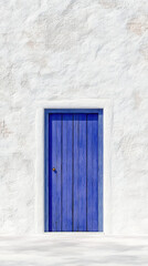 Greek Blue Door on White Wall in Minimalist Style