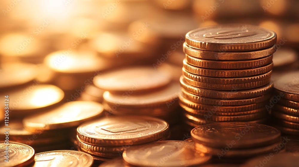 Aufkleber golden stack of coins representing economic wealth and prosperity : generative ai