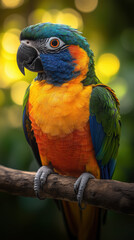 Obraz premium Colorful Parrot Sitting on a Tree Branch in Nature